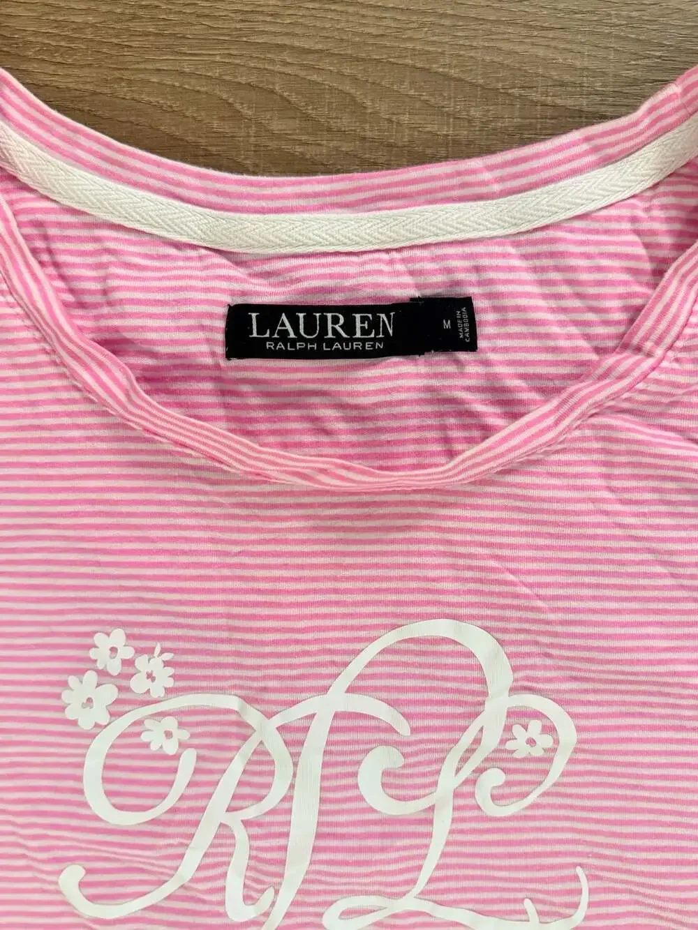 Lauren Ralph Lauren Pink and White Striped Graphic Sleep Shirt Nightgown